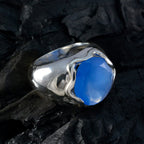 Blue Chalcedony Solitaire French 925 Silver Blue Gemstone Chunky Romantic Ring Jewelry
