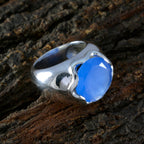Blue Chalcedony Solitaire French 925 Silver Blue Gemstone Chunky Romantic Ring Jewelry