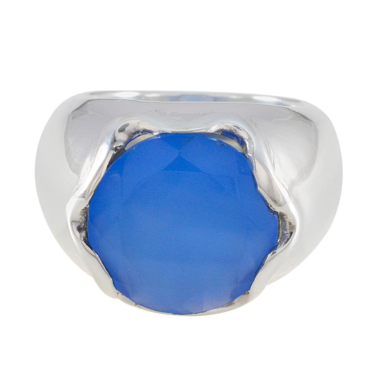 Blauer Chalcedon Solitär Französischer 925 Silber Blauer Edelstein Klobiger romantischer Ring Schmuck Hauptbild