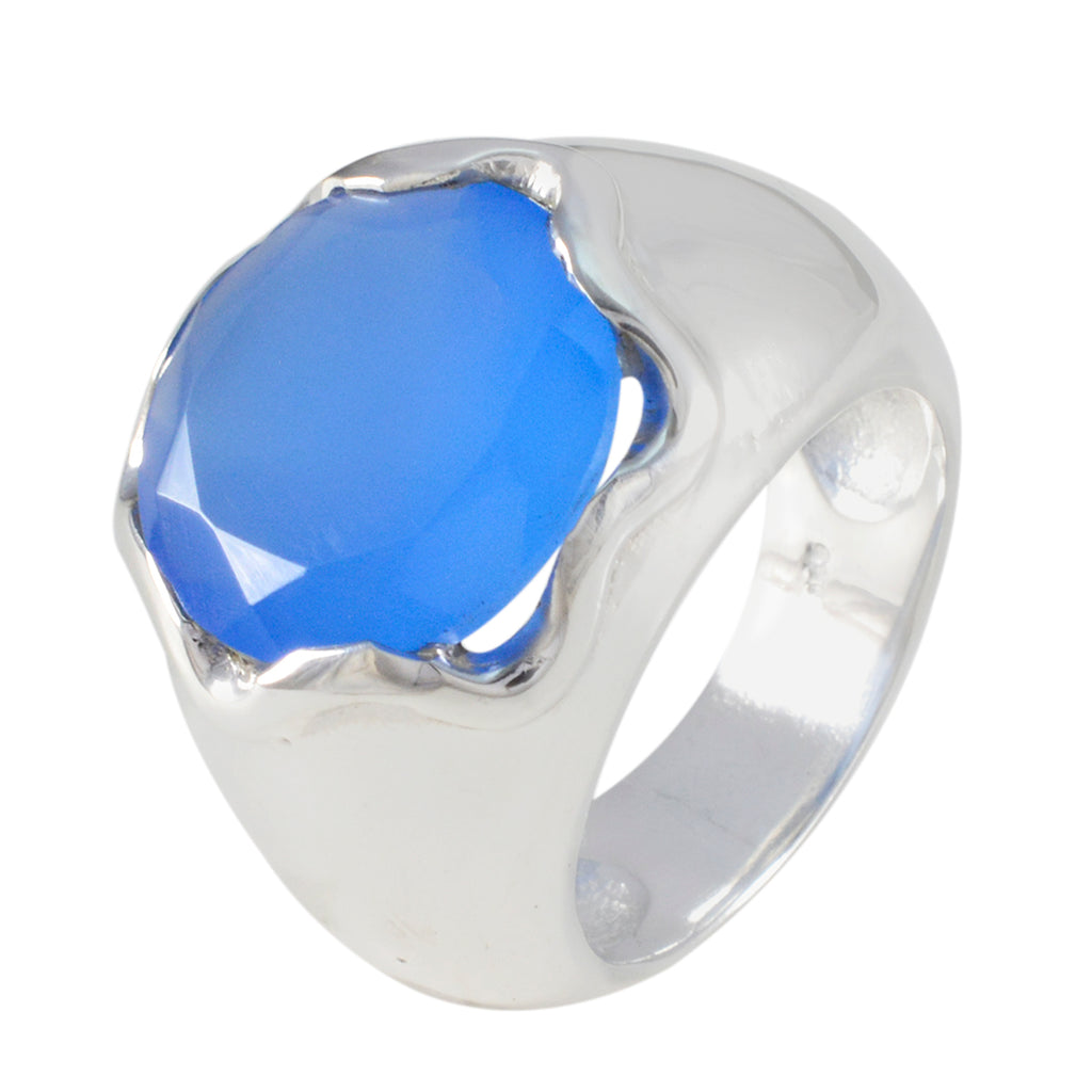 Blue Chalcedony Solitaire French 925 Silver Blue Gemstone Chunky Romantic Ring Jewelry