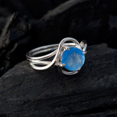 Blue Chalcedony Solitaire Japanese 925 Silver Blue Gemstones Delicate Romantic Ring Jewelry