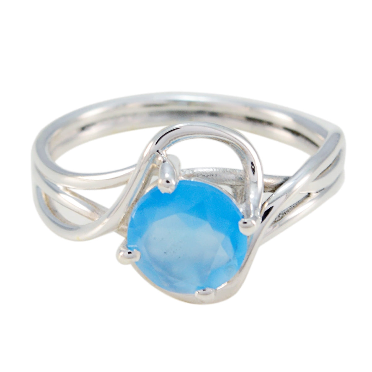 Blue Chalcedony Solitaire Japanese 925 Silver Blue Gemstones Delicate Romantic Ring Jewelry