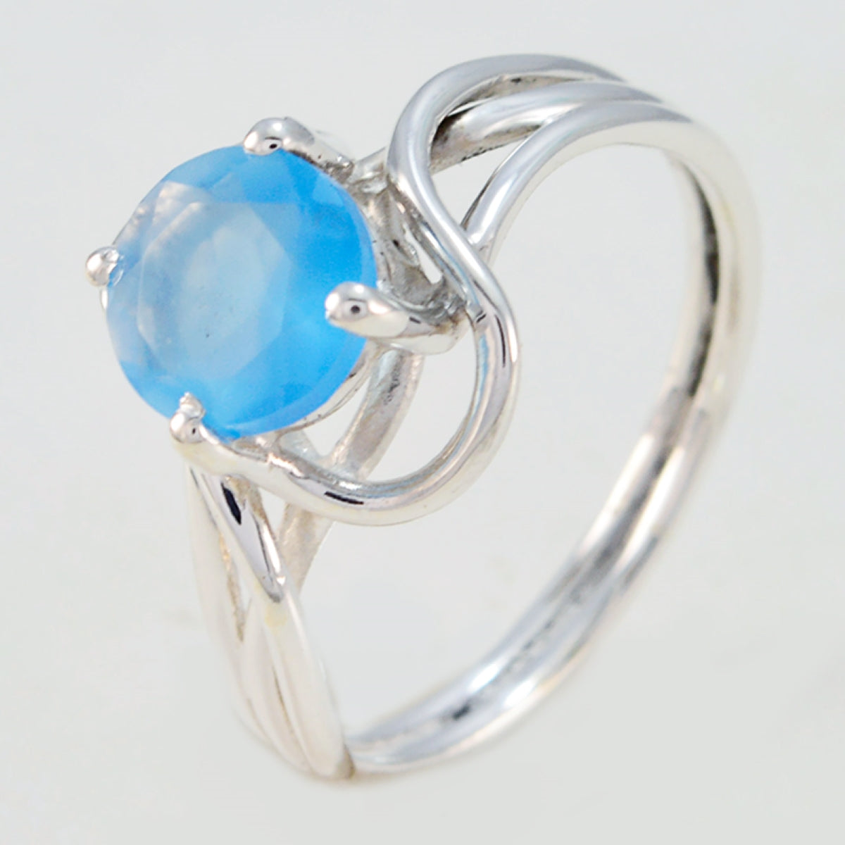 Blue Chalcedony Solitaire Japanese 925 Silver Blue Gemstones Delicate Romantic Ring Jewelry