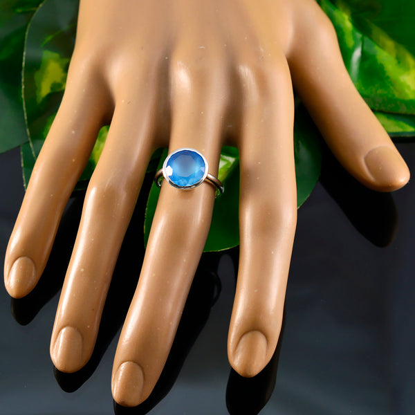 Blue Chalcedony Solitaire Russian 925 Sterling Silver Blue Gems Tiny Luxurious Ring Jewelry