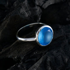 Blue Chalcedony Solitaire Russian 925 Sterling Silver Blue Gems Tiny Luxurious Ring Jewelry