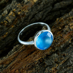 Blue Chalcedony Solitaire Russian 925 Sterling Silver Blue Gems Tiny Luxurious Ring Jewelry
