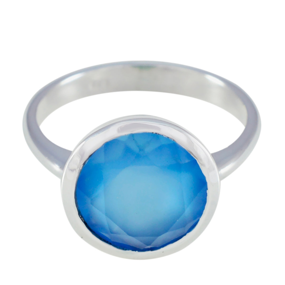 Blue Chalcedony Solitaire Russian 925 Sterling Silver Blue Gems Tiny Luxurious Ring Jewelry