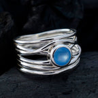 Blue Chalcedony Solitaire Spanish Silver Blue Gemstone Eye catching Rope Wire Band Jewellery