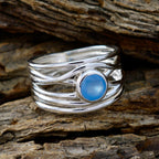 Blue Chalcedony Solitaire Spanish Silver Blue Gemstone Eye catching Rope Wire Band Jewellery