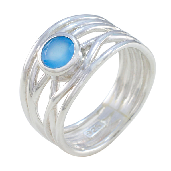 Blue Chalcedony Solitaire Spanish Silver Blue Gemstone Eye catching Rope Wire Band Jewellery