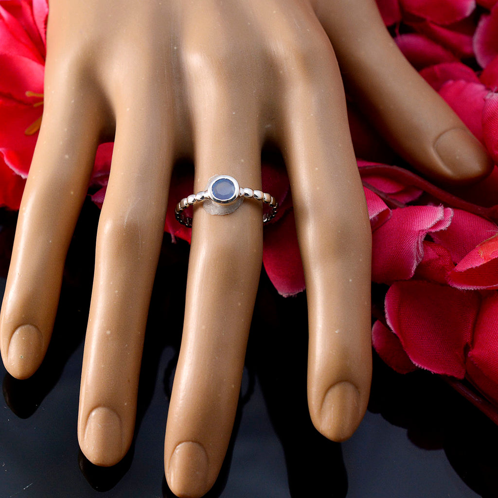 Blue Chalcedony Solitaire Russian 92.5 Silver Blue Gemstone Slim Romantic Ring Jewellery