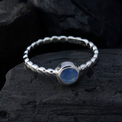 Blue Chalcedony Solitaire Russian 92.5 Silver Blue Gemstone Slim Romantic Ring Jewellery