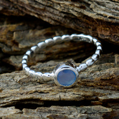 Blue Chalcedony Solitaire Russian 92.5 Silver Blue Gemstone Slim Romantic Ring Jewellery