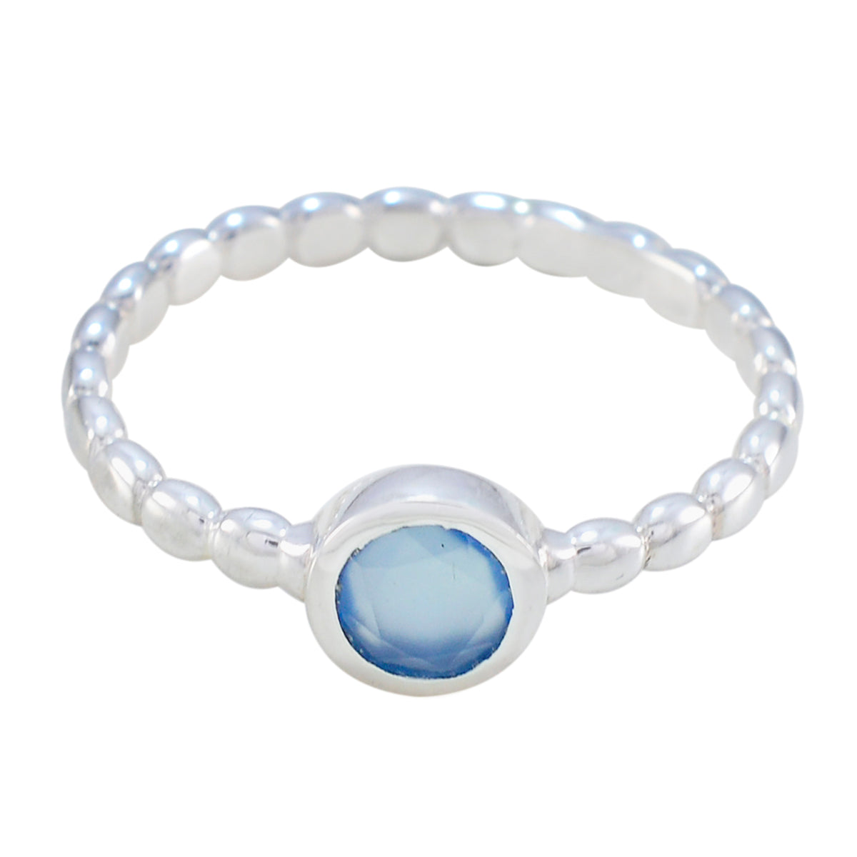 Blue Chalcedony Solitaire Russian 92.5 Silver Blue Gemstone Slim Romantic Ring Jewellery
