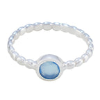 Blue Chalcedony Solitaire Russian 92.5 Silver Blue Gemstone Slim Romantic Ring Jewellery