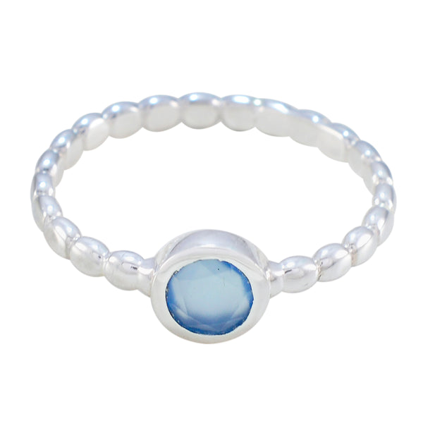 Blue Chalcedony Solitaire Russian 92.5 Silver Blue Gemstone Slim Romantic Ring Jewellery