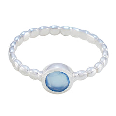 Blue Chalcedony Solitaire Russian 92.5 Silver Blue Gemstone Slim Romantic Ring Jewellery