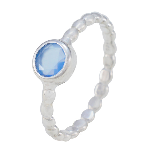 Blue Chalcedony Solitaire Russian 92.5 Silver Blue Gemstone Slim Romantic Ring Jewellery