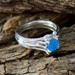 Blue Chalcedony Solitaire Moroccan Silver Blue Gemstone Classic Feminine Ring Jewellery