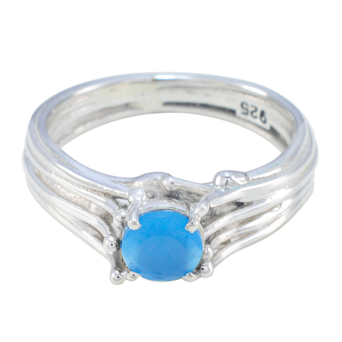 Blue Chalcedony Solitaire Moroccan Silver Blue Gemstone Classic Feminine Ring Jewellery