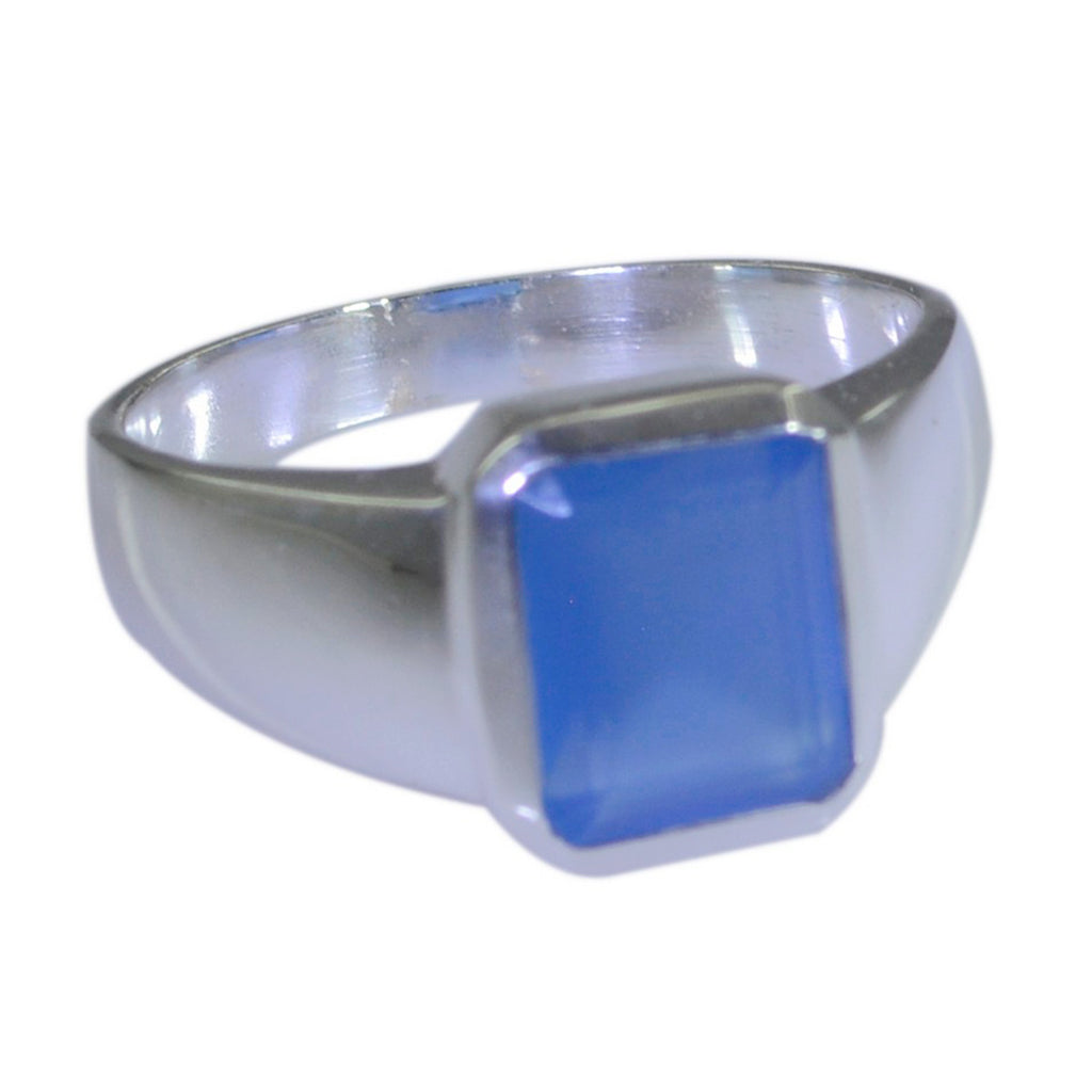 Blue Chalcedony Solitaire Russian 925 Sterling Silver Blue Gems Mid weight Signet Ring Jewellery