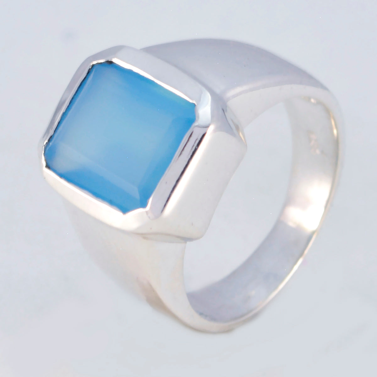 Blauwe chalcedoon solitaire Russisch 925 sterling zilver blauwe edelstenen middelzware zegelring sieraden Secundaire afbeelding