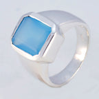 Blue Chalcedony Solitaire Russian 925 Sterling Silver Blue Gems Mid weight Signet Ring Jewellery