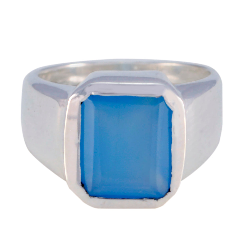 Blue Chalcedony Solitaire Russian 925 Sterling Silver Blue Gems Mid weight Signet Ring Jewellery