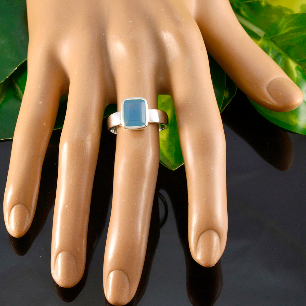 Blue Chalcedony Solitaire Egyptian 92.5 Silver Blue Gemstone Slim Trendy Ring Jewelry