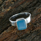 Blue Chalcedony Solitaire Egyptian 92.5 Silver Blue Gemstone Slim Trendy Ring Jewelry