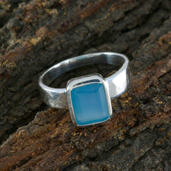 Blue Chalcedony Solitaire Egyptian 92.5 Silver Blue Gemstone Slim Trendy Ring Jewelry