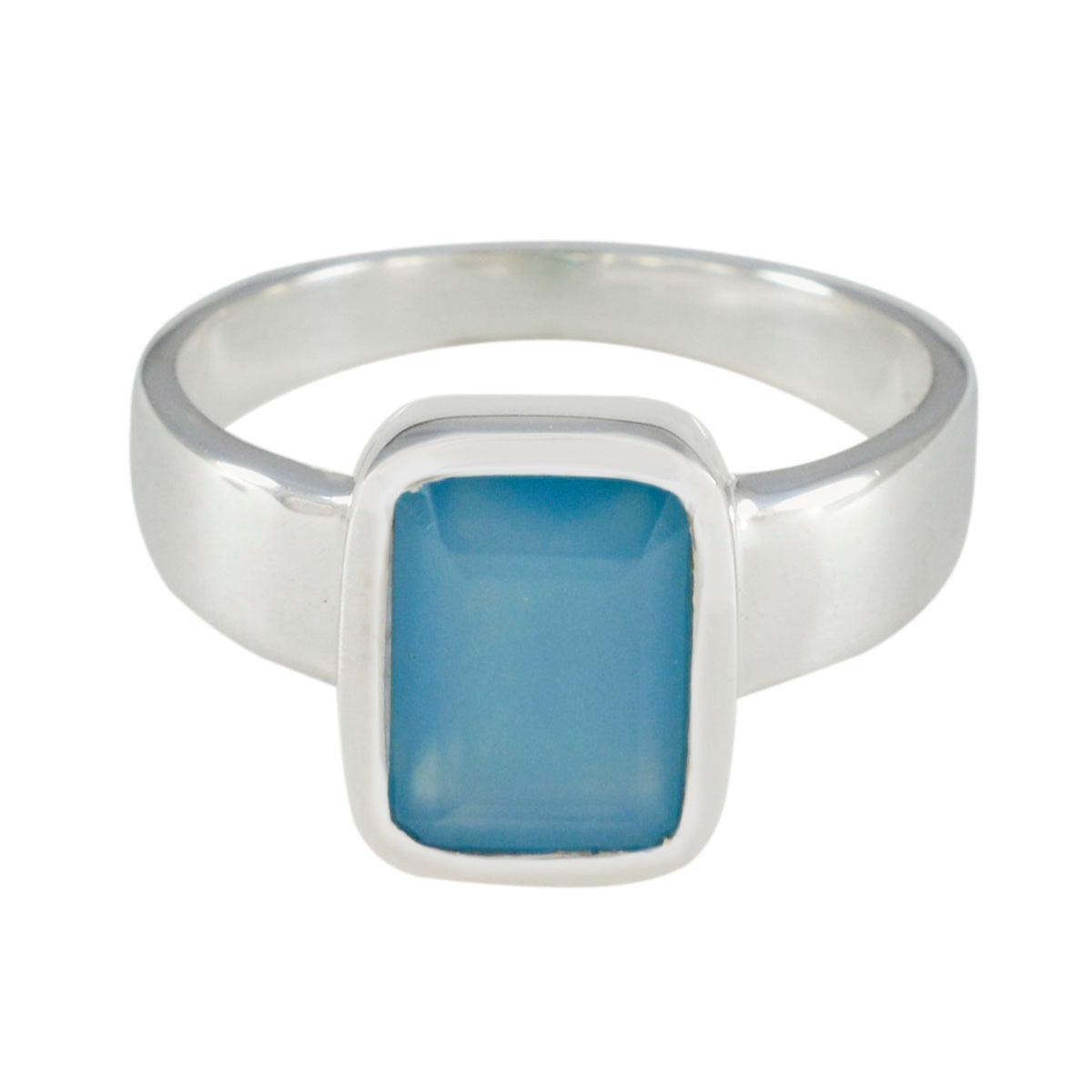 Blue Chalcedony Solitaire Egyptian 92.5 Silver Blue Gemstone Slim Trendy Ring Jewelry メイン画像