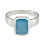Blue Chalcedony Solitaire Egyptian 92.5 Silver Blue Gemstone Slim Trendy Ring Jewelry
