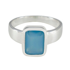 Blue Chalcedony Solitaire Egyptian 92.5 Silver Blue Gemstone Slim Trendy Ring Jewelry
