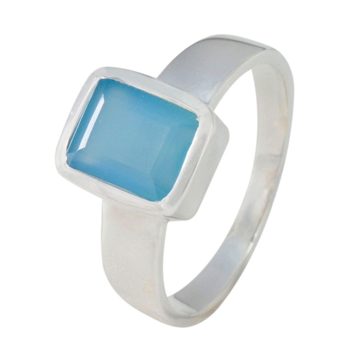 Blue Chalcedony Solitaire Egyptian 92.5 Silver Blue Gemstone Slim Trendy Ring Jewelry