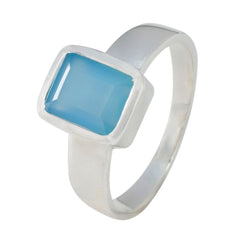 Blue Chalcedony Solitaire Egyptian 92.5 Silver Blue Gemstone Slim Trendy Ring Jewelry