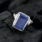Blue Chalcedony Solitaire French Sterling Silver Blue Gems Eye catching Armor Ring Jewellery
