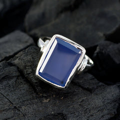 Blue Chalcedony Solitaire French Sterling Silver Blue Gems Eye catching Armor Ring Jewellery