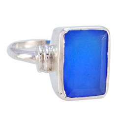 Blue Chalcedony Solitaire French Sterling Silver Blue Gems Eye catching Armor Ring Jewellery