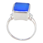 Blue Chalcedony Solitaire French Sterling Silver Blue Gems Eye catching Armor Ring Jewellery