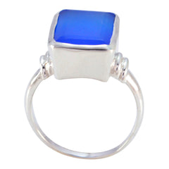 Blue Chalcedony Solitaire French Sterling Silver Blue Gems Eye catching Armor Ring Jewellery