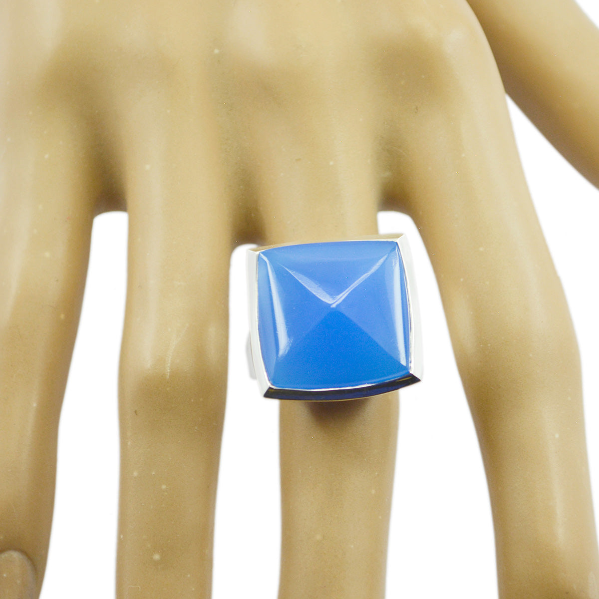 Blue Chalcedony Solitaire Egyptian Sterling Silver Blue Gemstones Chunky Signet Ring Jewellery