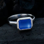 Blue Chalcedony Solitaire German Sterling Silver Blue Gems Tiny Luxurious Ring Jewelry