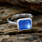 Blue Chalcedony Solitaire German Sterling Silver Blue Gems Tiny Luxurious Ring Jewelry