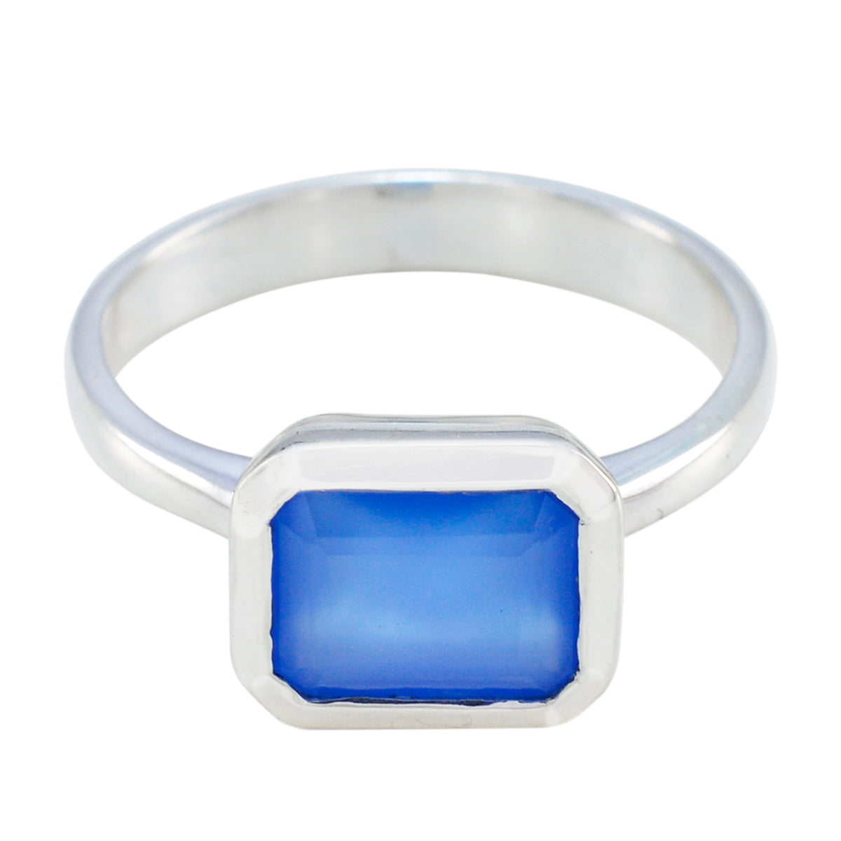 Blue Chalcedony Solitaire German Sterling Silver Blue Gems Tiny Luxurious Ring Jewelry