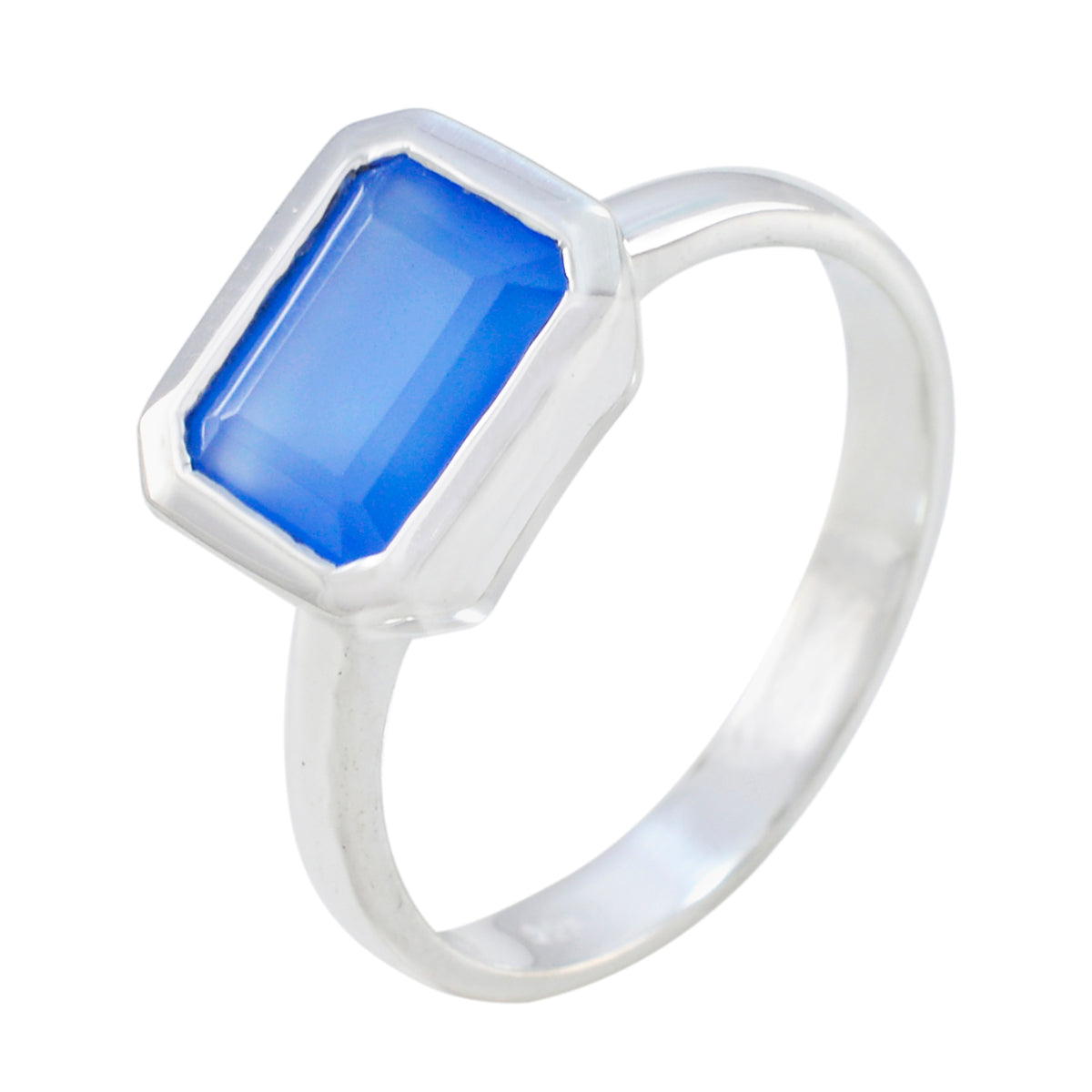 Blue Chalcedony Solitaire German Sterling Silver Blue Gems Tiny Luxurious Ring Jewelry