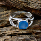 Blue Chalcedony Solitaire African 925 Silver Blue Gems Tiny Abstract Ring Jewellery