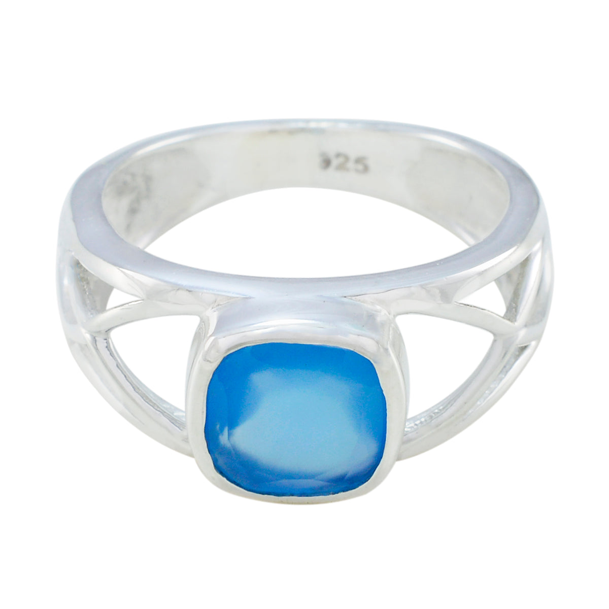 Blue Chalcedony Solitaire African 925 Silver Blue Gems Tiny Abstract Ring Jewellery Huvudsaklig produktbild