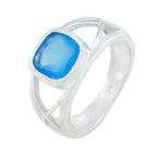 Blue Chalcedony Solitaire African 925 Silver Blue Gems Tiny Abstract Ring Jewellery