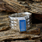 Blue Chalcedony Solitaire Moroccan 925 Silver Blue Gemstone Mid weight Signet Ring Jewelry